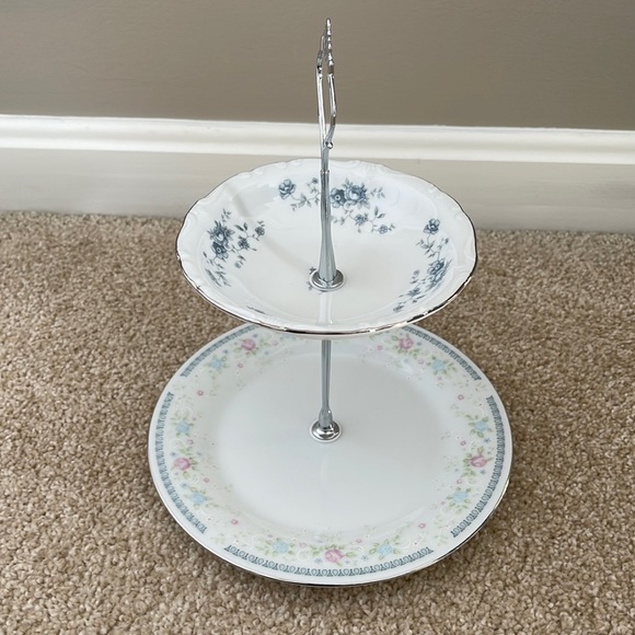 Two Tiered Jewelry Tidbit Cheese Tray Vintage Haviland Blue Garland Bowl Plate - Picture 4 of 8